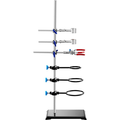 Lab Stand Support, Laboratory Retort Support Stand Set, Steel Lab Stand 59.9 cm Rod and 21.1 x 13.5 cm Cast Iron Base, Includes Flask Clamps, a Burette Clamp and Cross Clamps