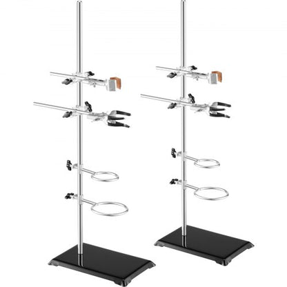 Lab Stand Support, Laboratory Retort Support Stand 2 Sets, Steel Lab Stand 59.9 cm Rod and 21.1 x 13.5 cm Cast Iron Base, Includes Flask Clamps, Burette Clamps and Cross Clamps