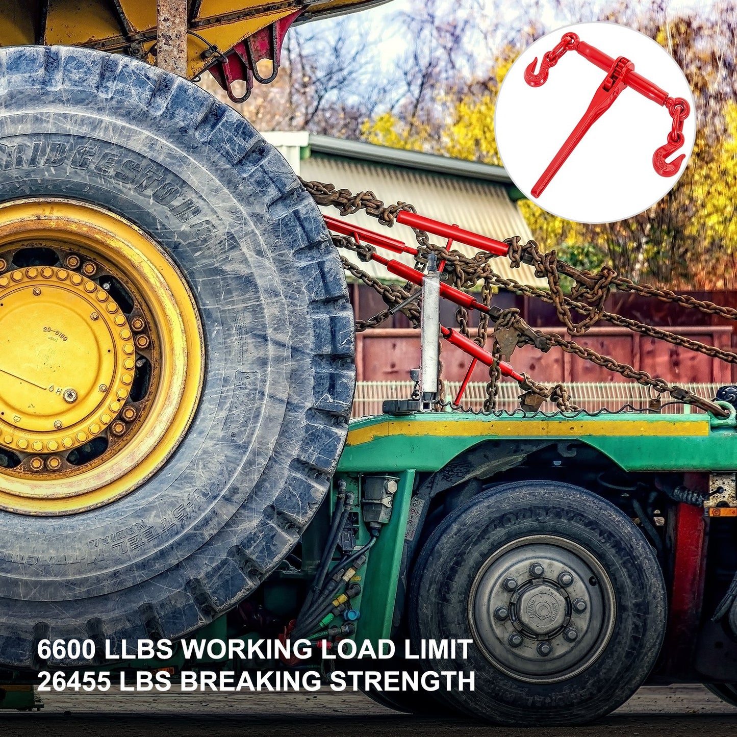 Chain Binder 5/16-3/8, Ratchet Load Binder 6600lbs Capacity, Ratchet Lever Binder with G70 Hooks, Adjustable Length, Ratchet Chain Binder for Tie Down, Hauling, Towing, Red