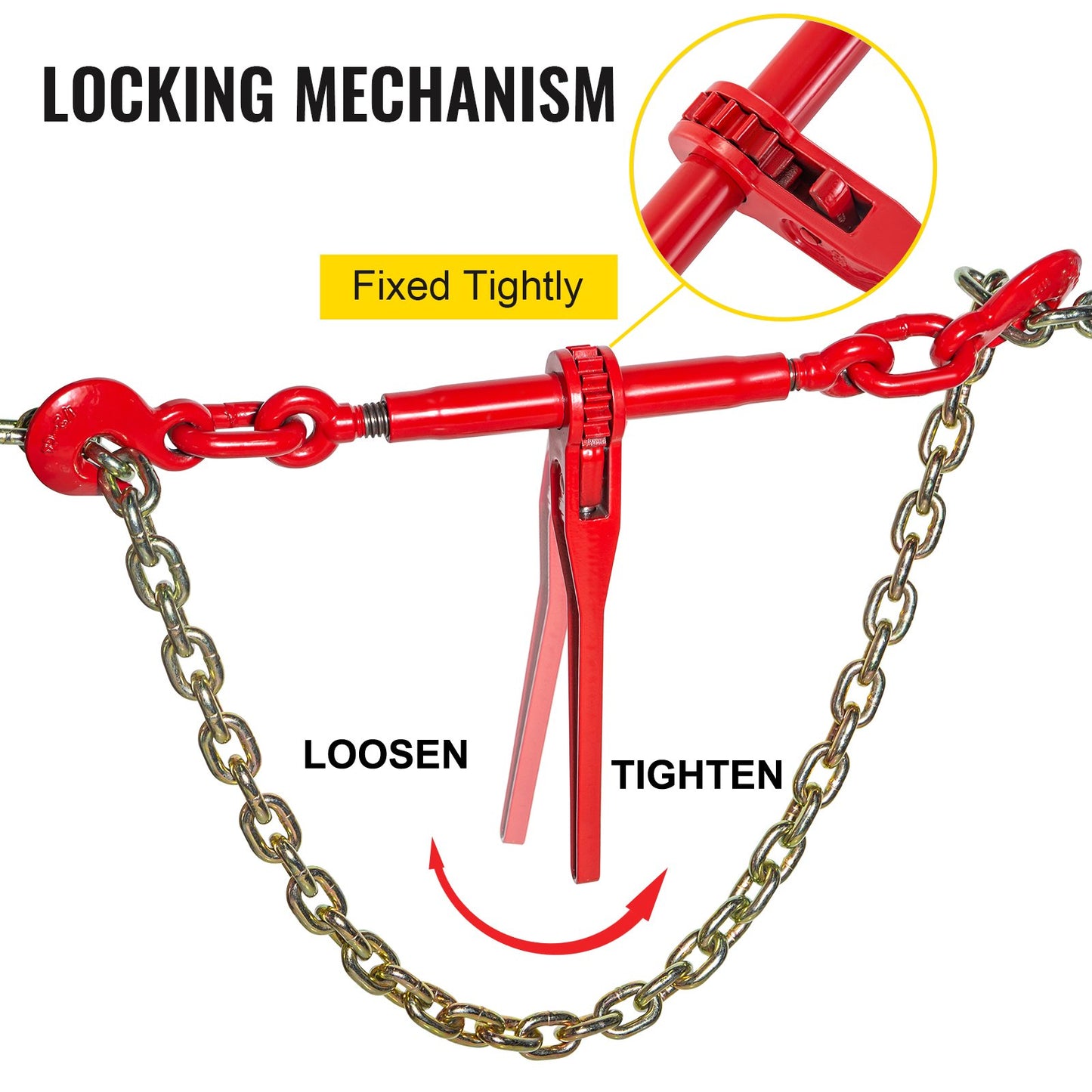 Chain Binder 5/16-3/8, Ratchet Load Binder 6600lbs Capacity, Ratchet Lever Binder with G70 Hooks, Adjustable Length, Ratchet Chain Binder for Tie Down, Hauling, Towing, Red