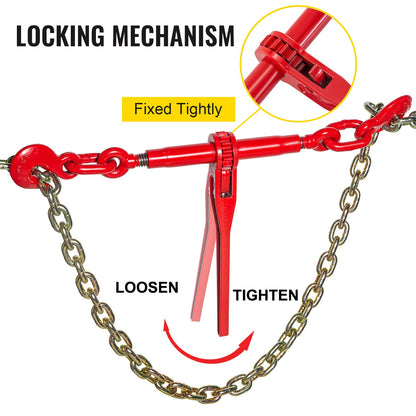 Chain Binder 5/16-3/8, Ratchet Load Binder 6600lbs Capacity, Ratchet Lever Binder with G70 Hooks, Adjustable Length, Ratchet Chain Binder for Tie Down, Hauling, Towing, Red