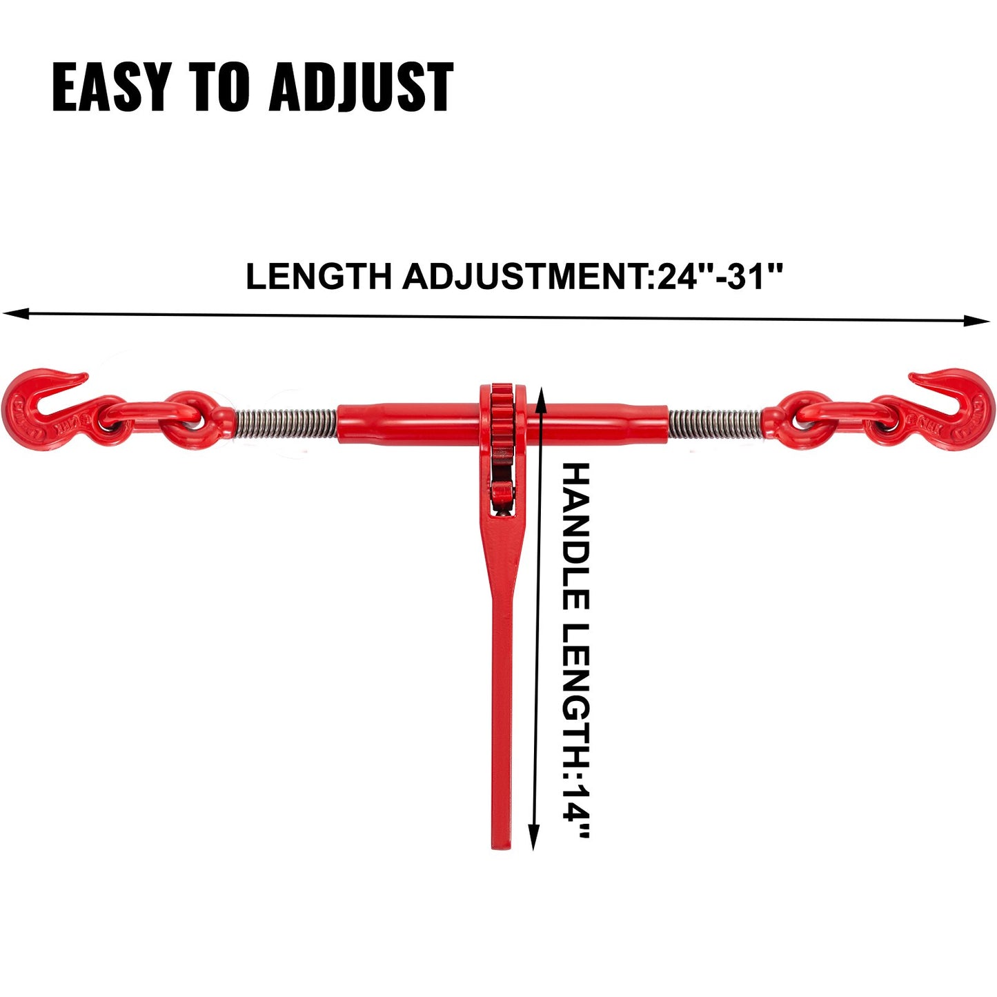 Chain Binder 5/16-3/8, Ratchet Load Binder 6600lbs Capacity, Ratchet Lever Binder with G70 Hooks, Adjustable Length, Ratchet Chain Binder for Tie Down, Hauling, Towing, Red