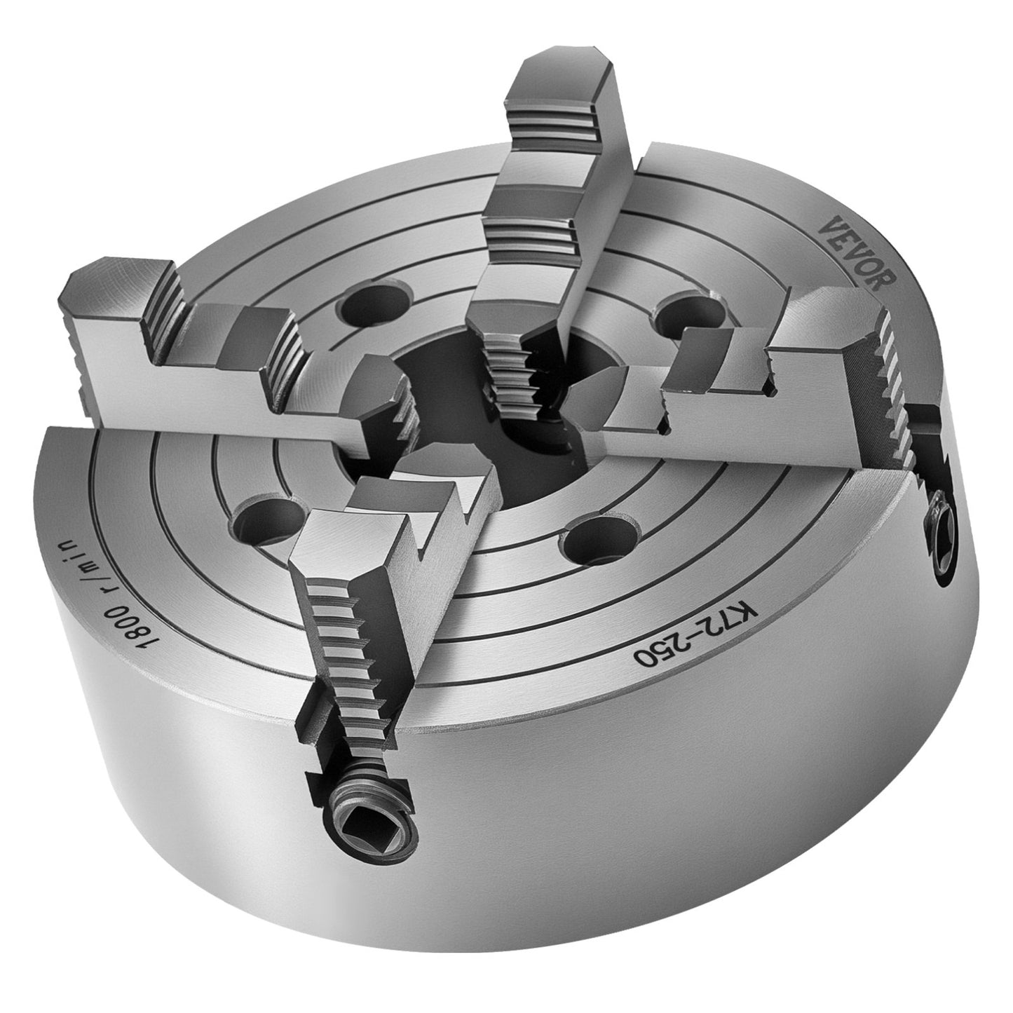 4-Jaw Lathe Chuck, 10 in (250 mm), Lathe Chuck, 0.6-9.84 in (15-250 mm) Clamping Range with T-key Fixing Screws Reversible Jaws, HT300 Cast Iron Material, Internal External for Wood Metal Lathe