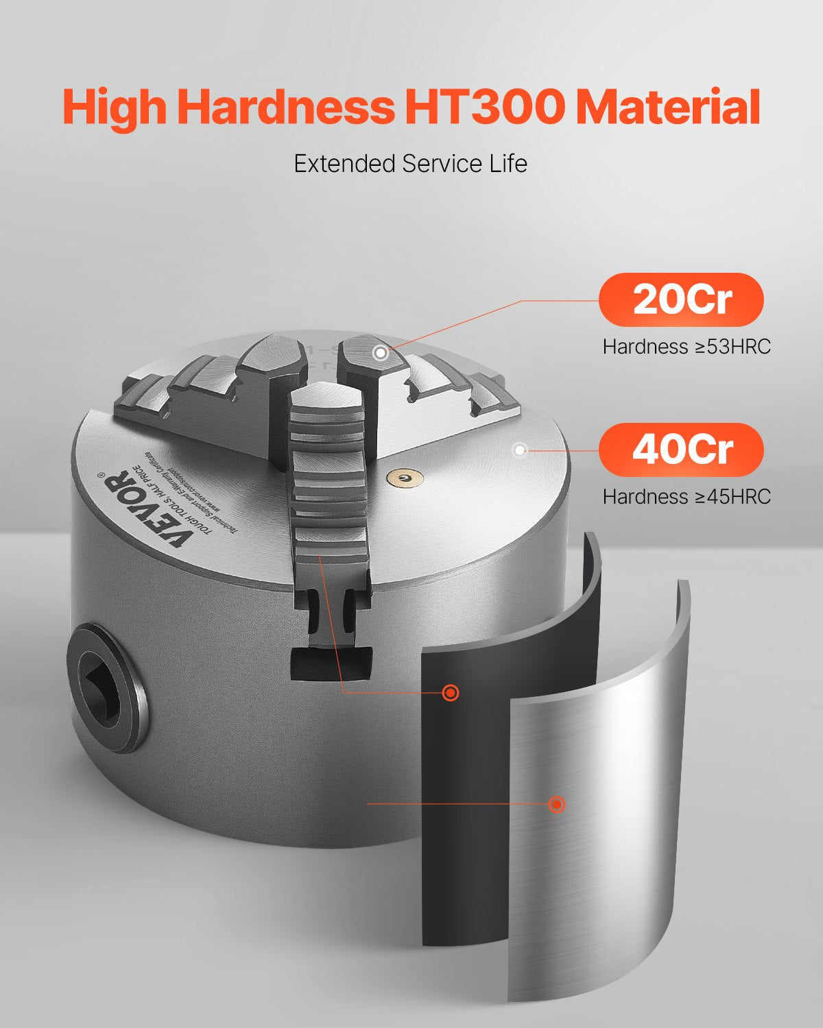 3-Jaw Lathe Chuck, 3 Inch (80 mm), Self-Centering Chuck, 0.08-2.48 in (2-63 mm) Clamping Range with T-key Fixing Screws Reversible Jaws, HT300 Material, Internal External for Wood Metal Lathe