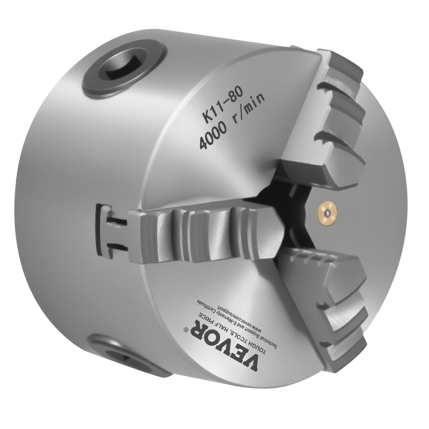 3-Jaw Lathe Chuck, 3 Inch (80 mm), Self-Centering Chuck, 0.08-2.48 in (2-63 mm) Clamping Range with T-key Fixing Screws Reversible Jaws, HT300 Material, Internal External for Wood Metal Lathe