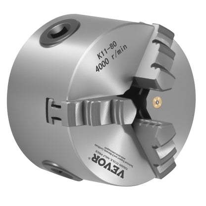 3-Jaw Lathe Chuck, 3 Inch (80 mm), Self-Centering Chuck, 0.08-2.48 in (2-63 mm) Clamping Range with T-key Fixing Screws Reversible Jaws, HT300 Material, Internal External for Wood Metal Lathe