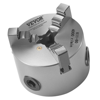 3-Jaw Lathe Chuck, 3 Inch (80 mm), Self-Centering Chuck, 0.08-2.48 in (2-63 mm) Clamping Range with T-key Fixing Screws Reversible Jaws, HT300 Material, Internal External for Wood Metal Lathe