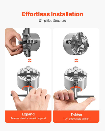 4-Jaw Lathe Chuck, 3 Inch (80 mm), 4-Jaw Chuck, 0.1-3.15 in (5-80 mm) Clamping Range with T-key Fixing Screws Reversible Jaws, HT300 Material, Internal External for Wood Metal Lathe