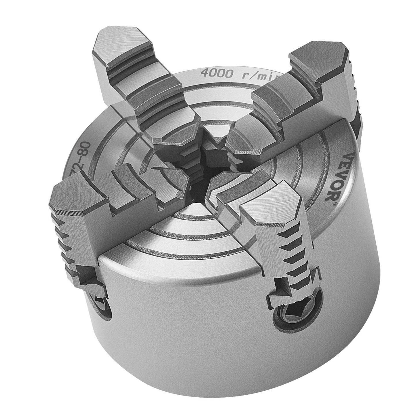 4-Jaw Lathe Chuck, 3 Inch (80 mm), 4-Jaw Chuck, 0.1-3.15 in (5-80 mm) Clamping Range with T-key Fixing Screws Reversible Jaws, HT300 Material, Internal External for Wood Metal Lathe