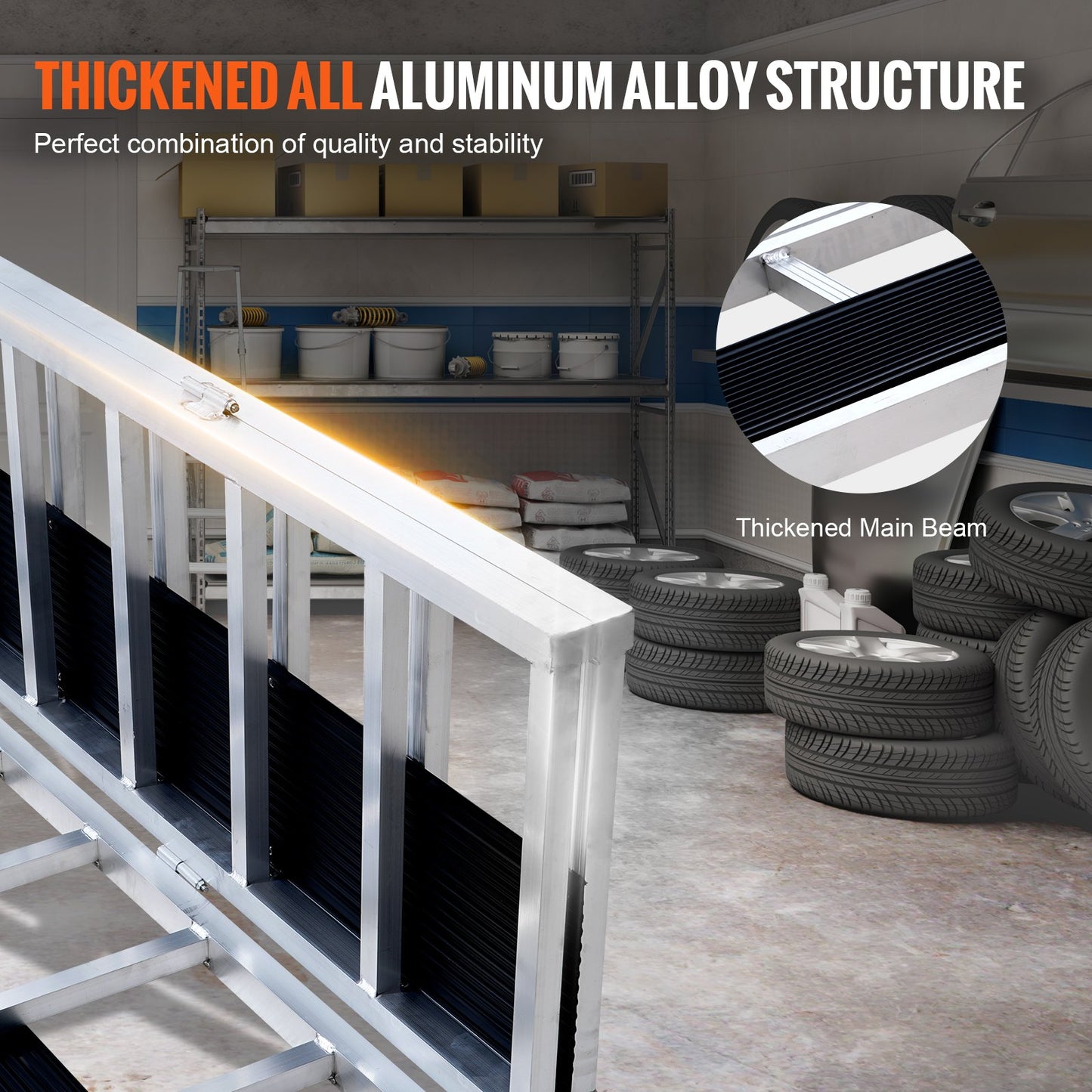 Tri-Fold Loading Ramp, 2160 x 1375 mm, Non-Slip Aluminum Trailer Ramp with Compact Design, Easy Storage, 680.4 kg Load Capacity, for Snowmobiles, ATVs, Tractors, Lawn Mowers, Carts, Motorcycles