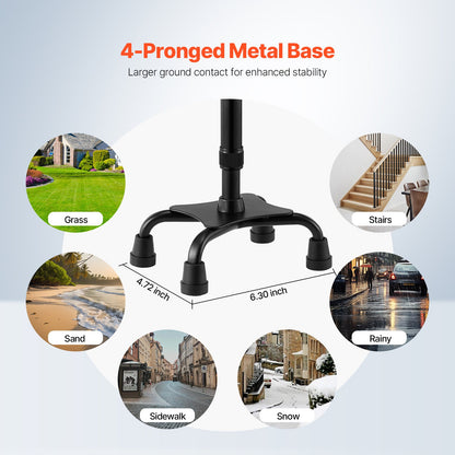 Vierbeiniger Gehstock, 10-fach höhenverstellbar mit stabilem 4-Fuß-Ständer, leichte und tragbare Gehhilfe aus Aluminium für Senioren, Erwachsene, Männer und Frauen, Belastbarkeit: 113 kg