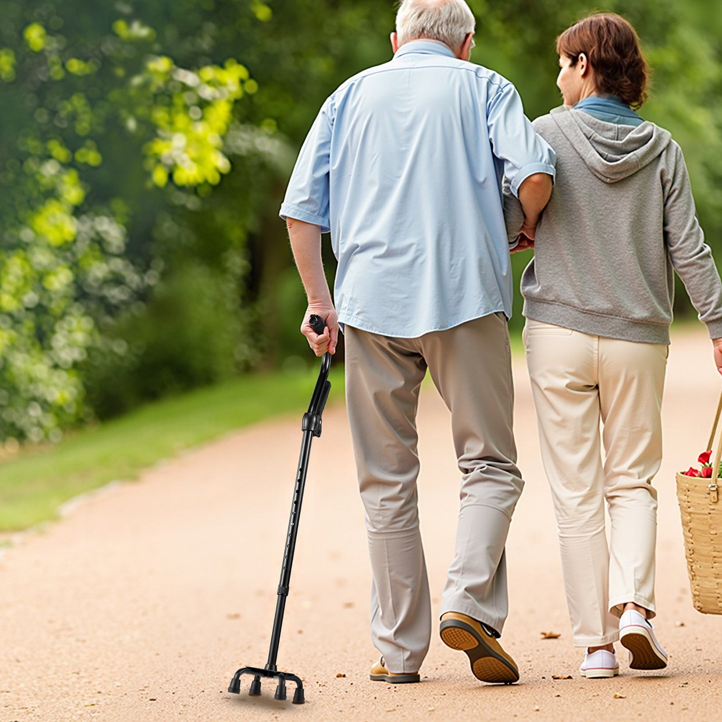 Vierbeiniger Gehstock, 10-fach höhenverstellbar mit stabilem 4-Fuß-Ständer, leichte und tragbare Gehhilfe aus Aluminium für Senioren, Erwachsene, Männer und Frauen, Belastbarkeit: 113 kg