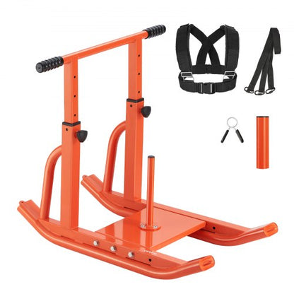Weight Sled, Steel Power Sled, Fitness Training Sleds for Athletic Exercise Speed Improvement, Workout Equipment with Adjustable Height Handle, Compatible with 25/51 mm Weight Plates, Orange