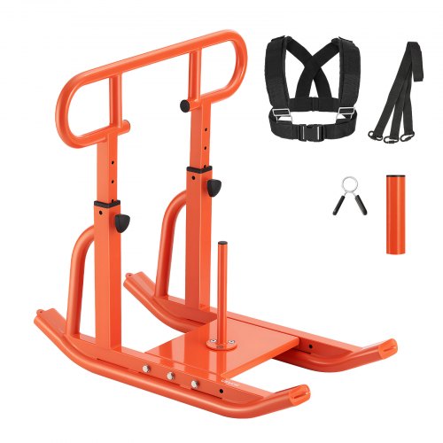 Weight Sled, Steel Power Sled, Fitness Training Sleds for Athletic Exercise Speed Improvement, Workout Equipment with Adjustable Height Handle, Compatible with 25/51 mm Weight Plates, Orange