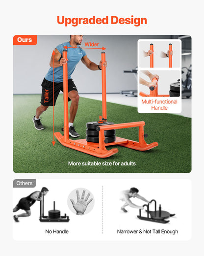 Weight Sled, Steel Power Sled, Fitness Strength Training Sleds for Athletic Exercise Speed Improvement, Workout Fitness Equipment with Handle, Compatible with 25/51 mm Weight Plates, Orange