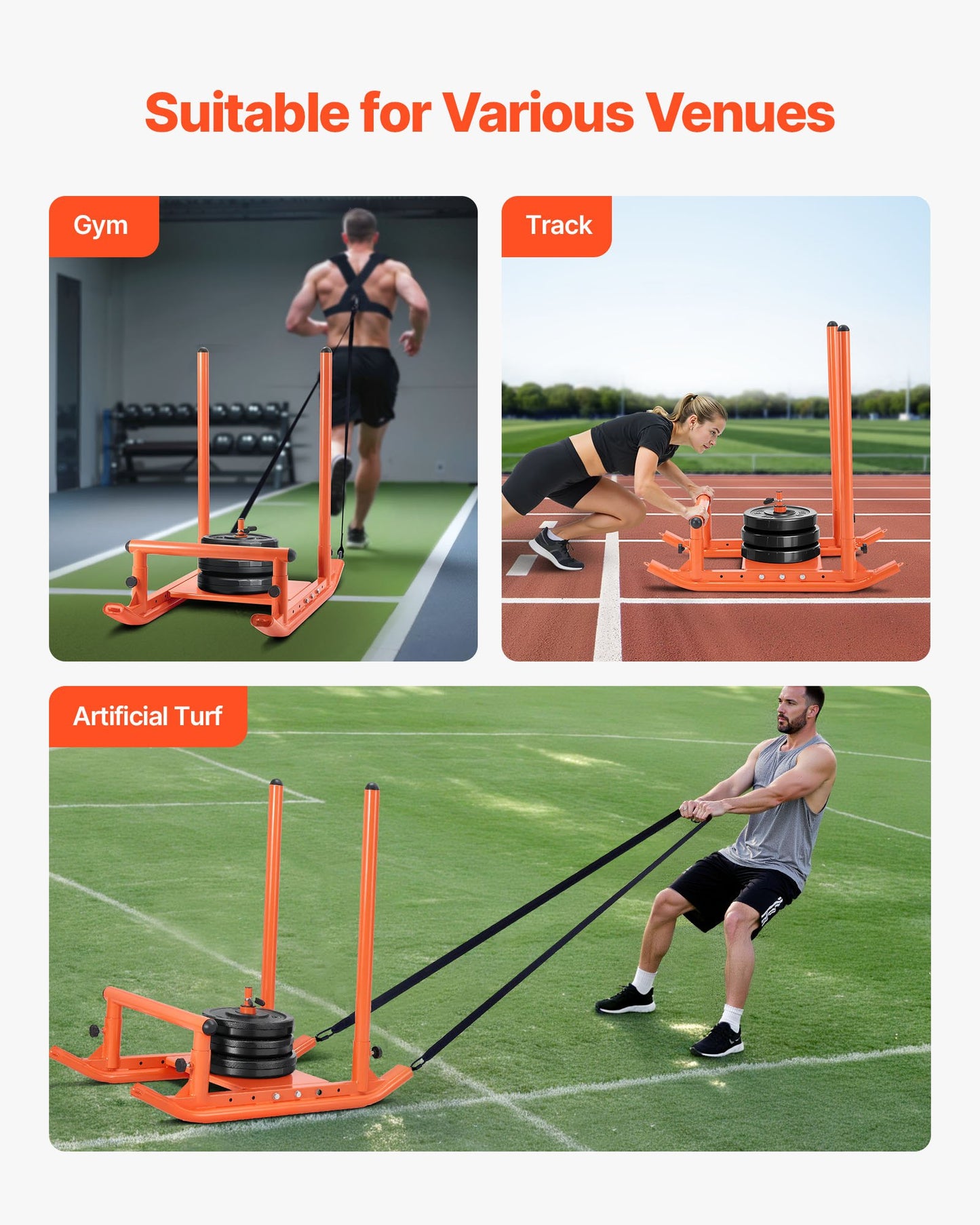 Weight Sled, Steel Power Sled, Fitness Strength Training Sleds for Athletic Exercise Speed Improvement, Workout Fitness Equipment with Handle, Compatible with 25/51 mm Weight Plates, Orange