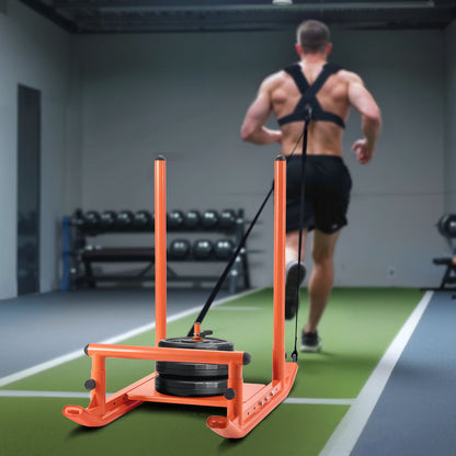 Weight Sled, Steel Power Sled, Fitness Strength Training Sleds for Athletic Exercise Speed Improvement, Workout Fitness Equipment with Handle, Compatible with 25/51 mm Weight Plates, Orange