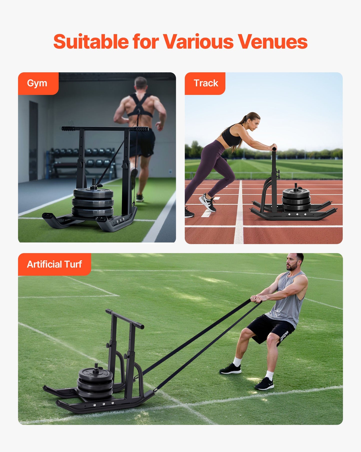 Weight Sled, Steel Power Sled, Fitness Training Sleds for Athletic Exercise Speed Improvement, Workout Equipment with Adjustable Height Handle, Compatible with 25/51 mm Weight Plates, Black