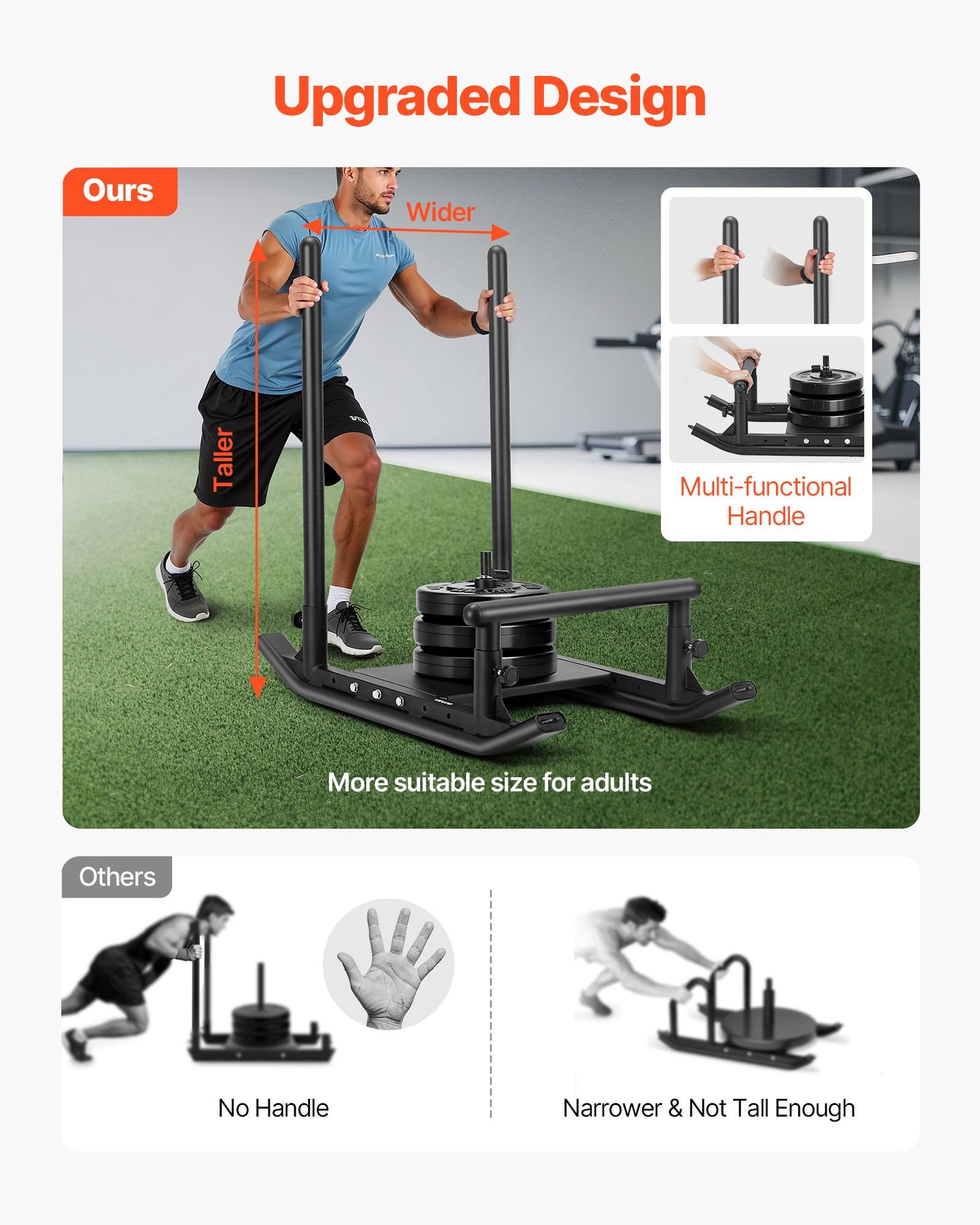 Weight Sled, Steel Power Sled, Fitness Strength Training Sleds for Athletic Exercise Speed Improvement, Workout Fitness Equipment with Handle, Compatible with 25/51 mm Weight Plates, Black