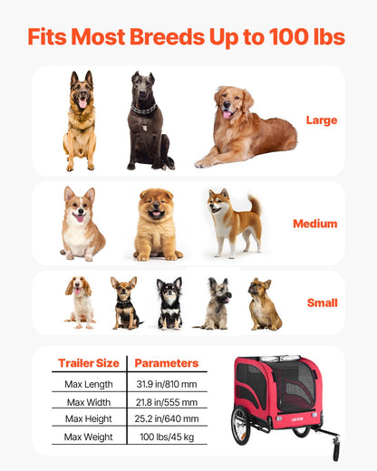 Dog Bike Trailer, Supports up to 45 kg, Pet Cart Bicycle Carrier for Small & Large Dogs, Easy Folding Frame with Quick Release Wheel, Universal Bicycle Coupler, Reflector, Flag, Internal Leash