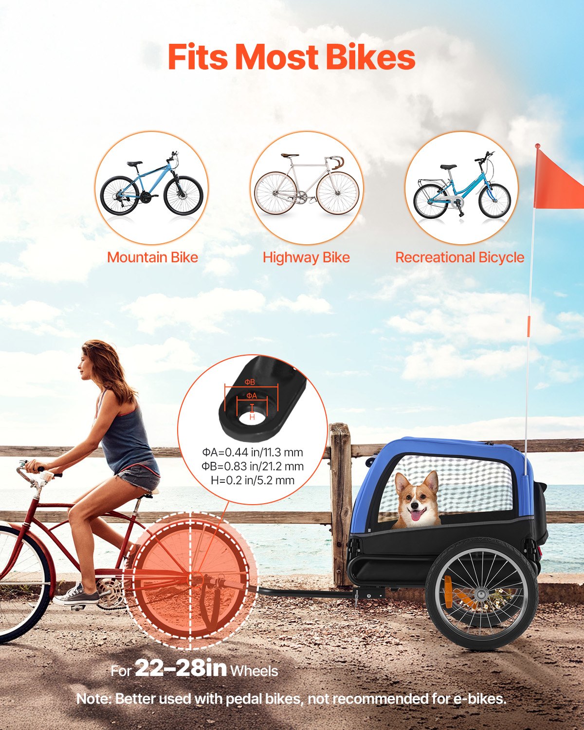 Dog Bike Trailer, Supports up to 30 kg, Pet Cart Bicycle Carrier for Small & Medium Dogs, Easy Folding Frame with Quick Release Wheel, Universal Bicycle Coupler, Reflector, Flag, Internal Leash