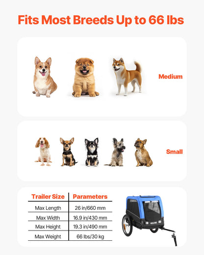 Dog Bike Trailer, Supports up to 30 kg, Pet Cart Bicycle Carrier for Small & Medium Dogs, Easy Folding Frame with Quick Release Wheel, Universal Bicycle Coupler, Reflector, Flag, Internal Leash