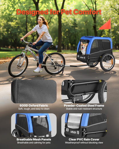Dog Bike Trailer, Supports up to 30 kg, Pet Cart Bicycle Carrier for Small & Medium Dogs, Easy Folding Frame with Quick Release Wheel, Universal Bicycle Coupler, Reflector, Flag, Internal Leash