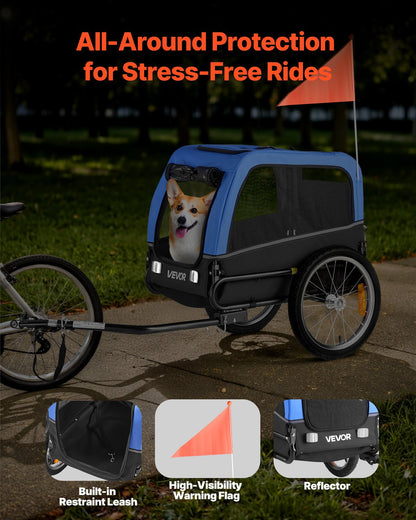 Dog Bike Trailer, Supports up to 30 kg, Pet Cart Bicycle Carrier for Small & Medium Dogs, Easy Folding Frame with Quick Release Wheel, Universal Bicycle Coupler, Reflector, Flag, Internal Leash