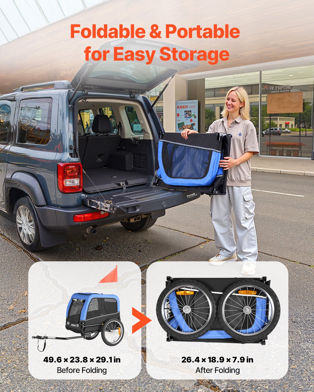 Dog Bike Trailer, Supports up to 30 kg, Pet Cart Bicycle Carrier for Small & Medium Dogs, Easy Folding Frame with Quick Release Wheel, Universal Bicycle Coupler, Reflector, Flag, Internal Leash