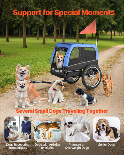 Dog Bike Trailer, Supports up to 30 kg, Pet Cart Bicycle Carrier for Small & Medium Dogs, Easy Folding Frame with Quick Release Wheel, Universal Bicycle Coupler, Reflector, Flag, Internal Leash