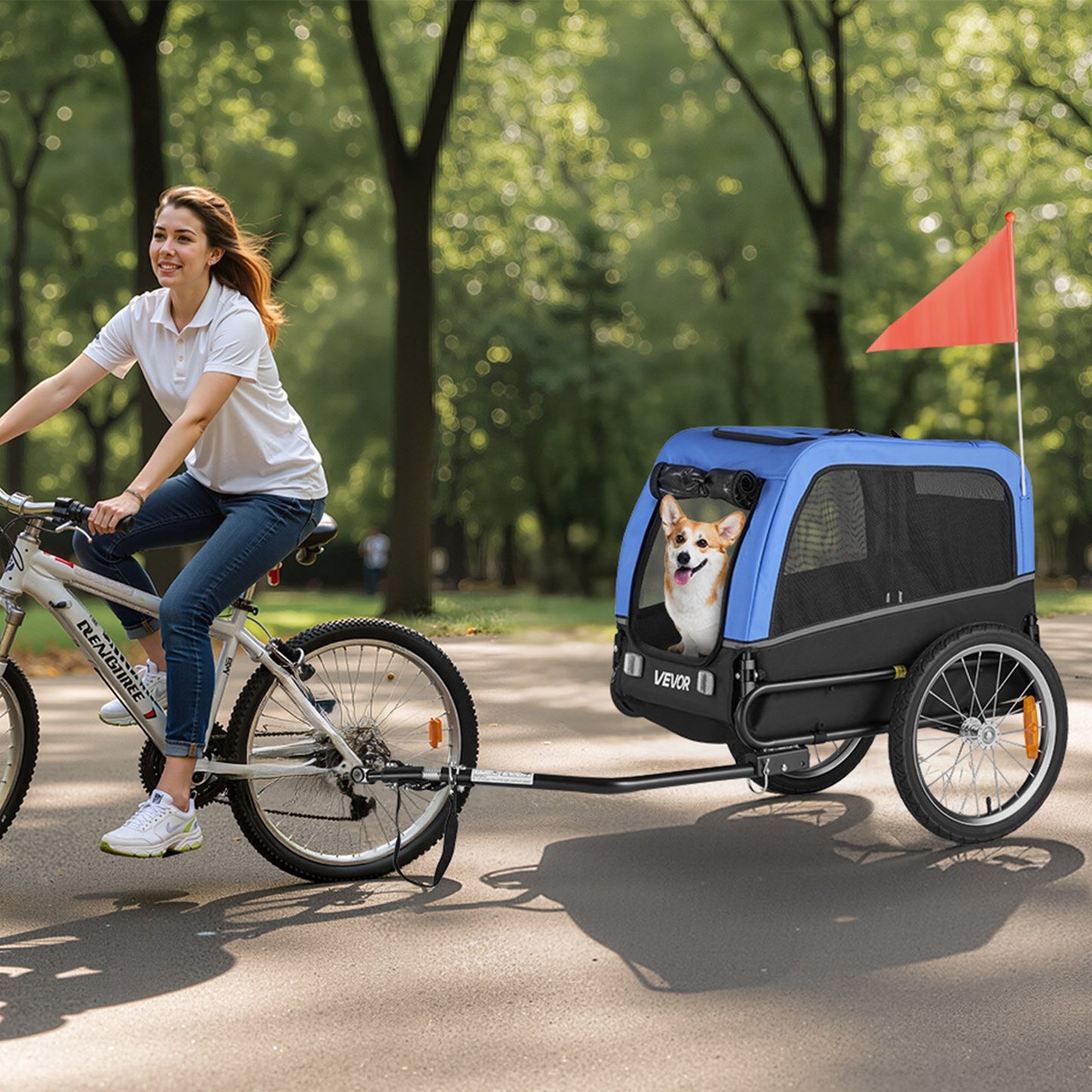 Dog Bike Trailer, Supports up to 30 kg, Pet Cart Bicycle Carrier for Small & Medium Dogs, Easy Folding Frame with Quick Release Wheel, Universal Bicycle Coupler, Reflector, Flag, Internal Leash
