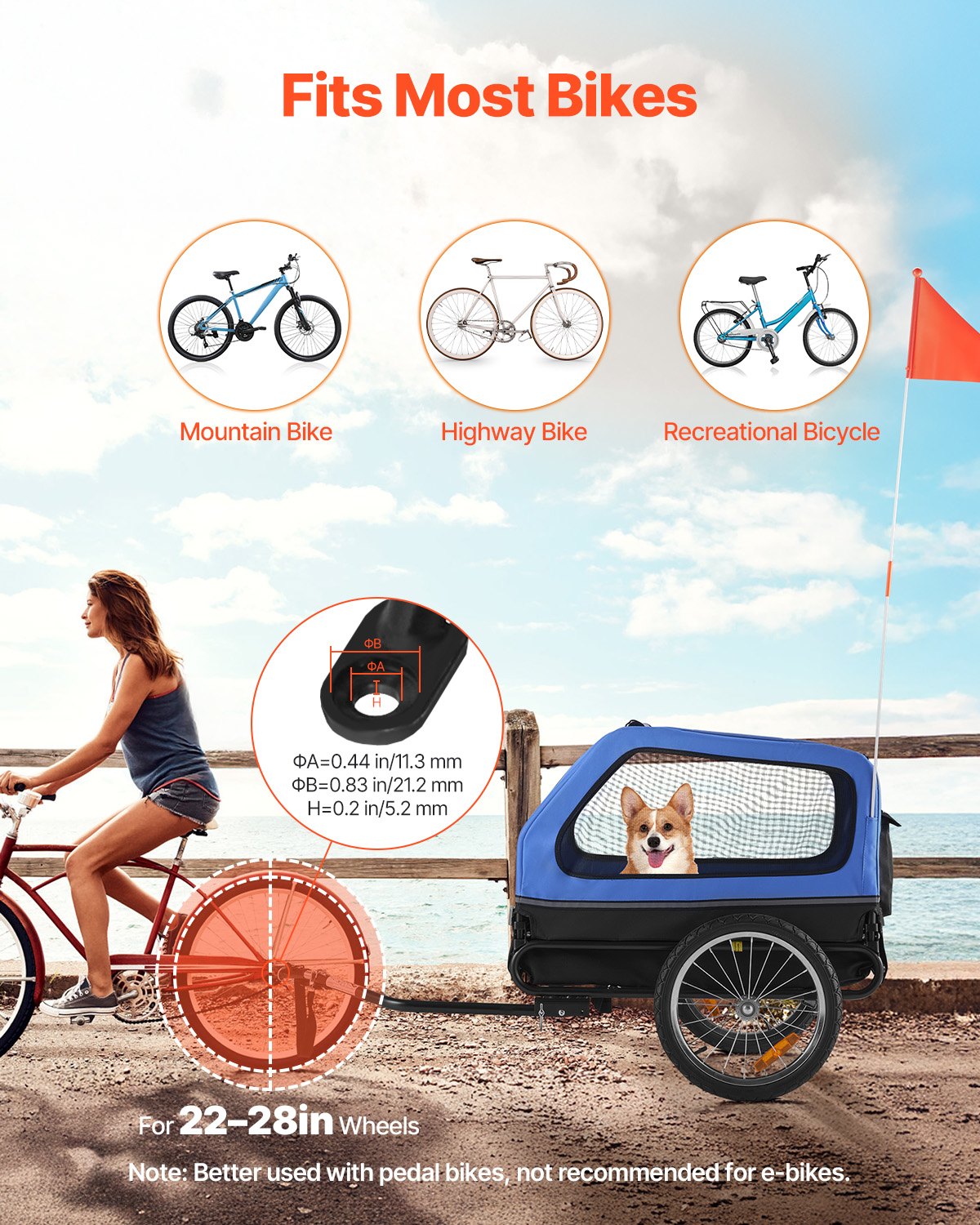 Dog Bike Trailer, Supports up to 40 kg, Pet Cart Bicycle Carrier for Small & Large Dogs, Easy Folding Frame with Quick Release Wheel, Universal Bicycle Coupler, Reflector, Flag, Internal Leash