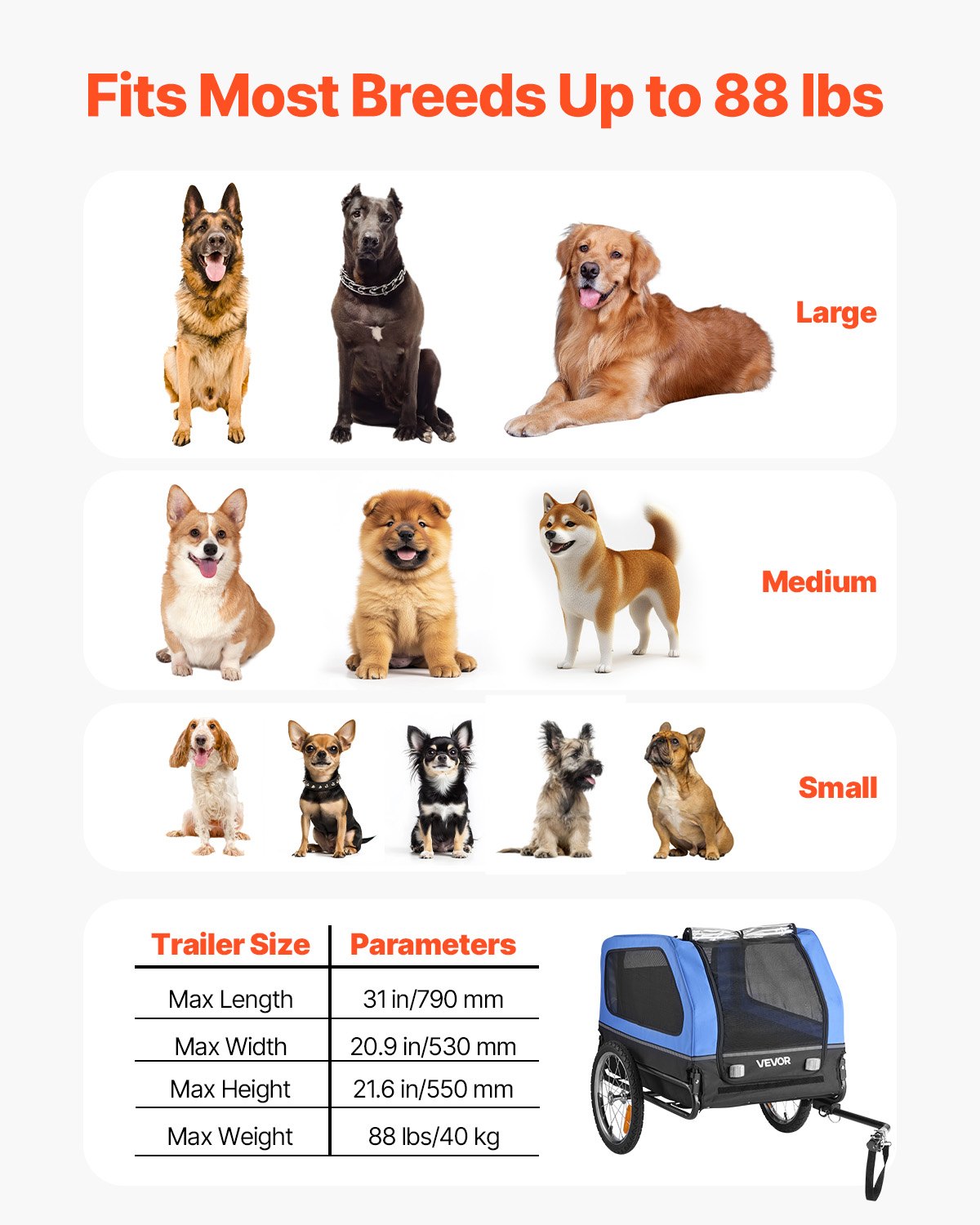 Dog Bike Trailer, Supports up to 40 kg, Pet Cart Bicycle Carrier for Small & Large Dogs, Easy Folding Frame with Quick Release Wheel, Universal Bicycle Coupler, Reflector, Flag, Internal Leash