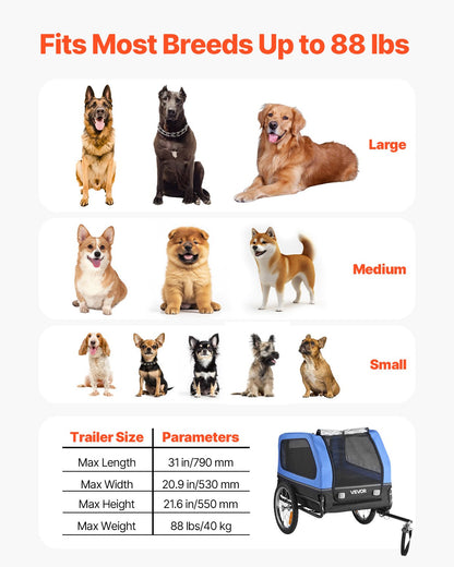 Dog Bike Trailer, Supports up to 40 kg, Pet Cart Bicycle Carrier for Small & Large Dogs, Easy Folding Frame with Quick Release Wheel, Universal Bicycle Coupler, Reflector, Flag, Internal Leash