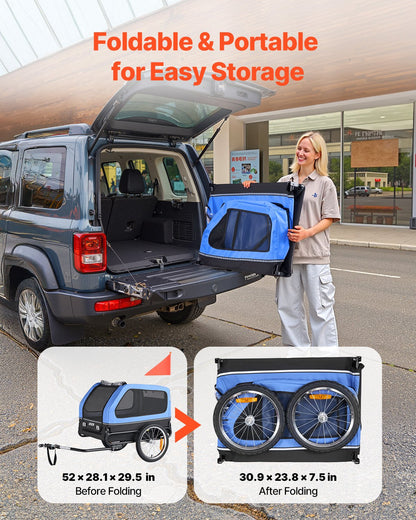 Dog Bike Trailer, Supports up to 40 kg, Pet Cart Bicycle Carrier for Small & Large Dogs, Easy Folding Frame with Quick Release Wheel, Universal Bicycle Coupler, Reflector, Flag, Internal Leash