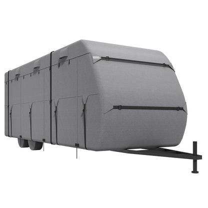 Travel Trailer Cover, 20-22 ft RV Cover, 4-Layer Non-Woven Fabric Camper Cover, Waterproof, Windproof and Rip-Stop Class A RV Cover, with Storage Bag, Repair Patches, Straps and Tire Covers