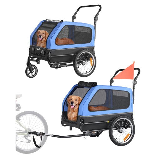 Dog Bike Trailer, Supports up to 40 kg, 2-in-1 Pet Stroller Cart Bicycle Carrier for Small & Large Dogs, Easy Folding Frame with Quick Release Wheel, Universal Bicycle Coupler, Internal Leash