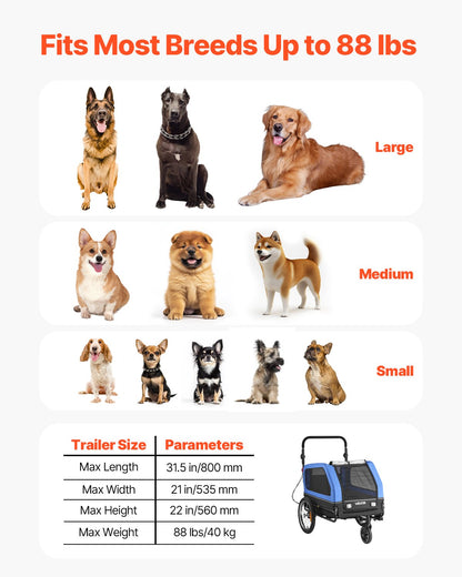Dog Bike Trailer, Supports up to 40 kg, 2-in-1 Pet Stroller Cart Bicycle Carrier for Small & Large Dogs, Easy Folding Frame with Quick Release Wheel, Universal Bicycle Coupler, Internal Leash