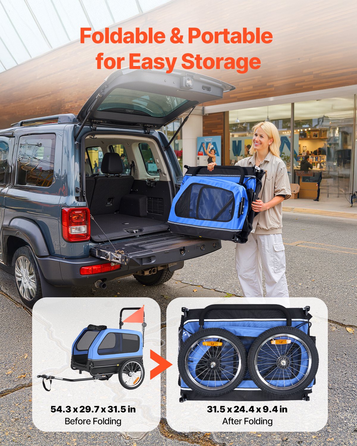 Dog Bike Trailer, Supports up to 40 kg, 2-in-1 Pet Stroller Cart Bicycle Carrier for Small & Large Dogs, Easy Folding Frame with Quick Release Wheel, Universal Bicycle Coupler, Internal Leash