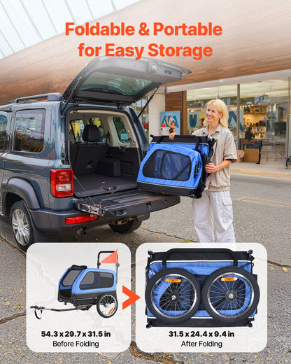 Dog Bike Trailer, Supports up to 40 kg, 2-in-1 Pet Stroller Cart Bicycle Carrier for Small & Large Dogs, Easy Folding Frame with Quick Release Wheel, Universal Bicycle Coupler, Internal Leash