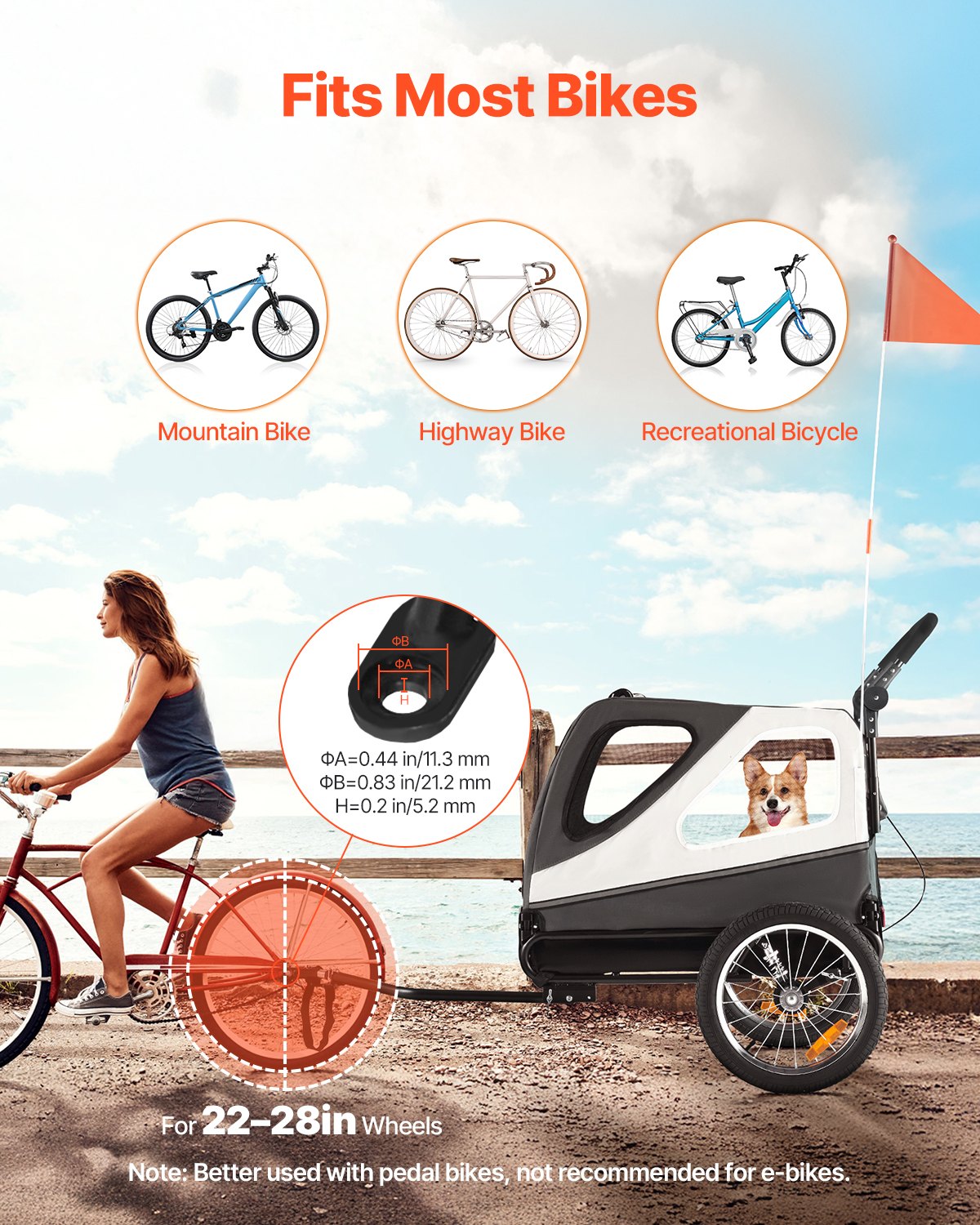 Dog Bike Trailer, Supports up to 45 kg, 2-in-1 Pet Stroller Cart Bicycle Carrier for Small & Large Dogs, Easy Folding Frame with Quick Release Wheel, Universal Bicycle Coupler, Internal Leash