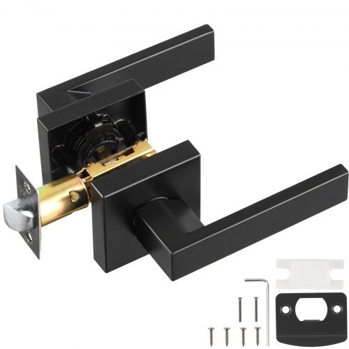 Passage Door Handle, 1 Pack Matte Black Door Lever, Left or Right Handing Reversible Lever Non-Locking, 45° Rotation to Open, Universal Square Interior for Hallways, Closets, Meeting Spaces