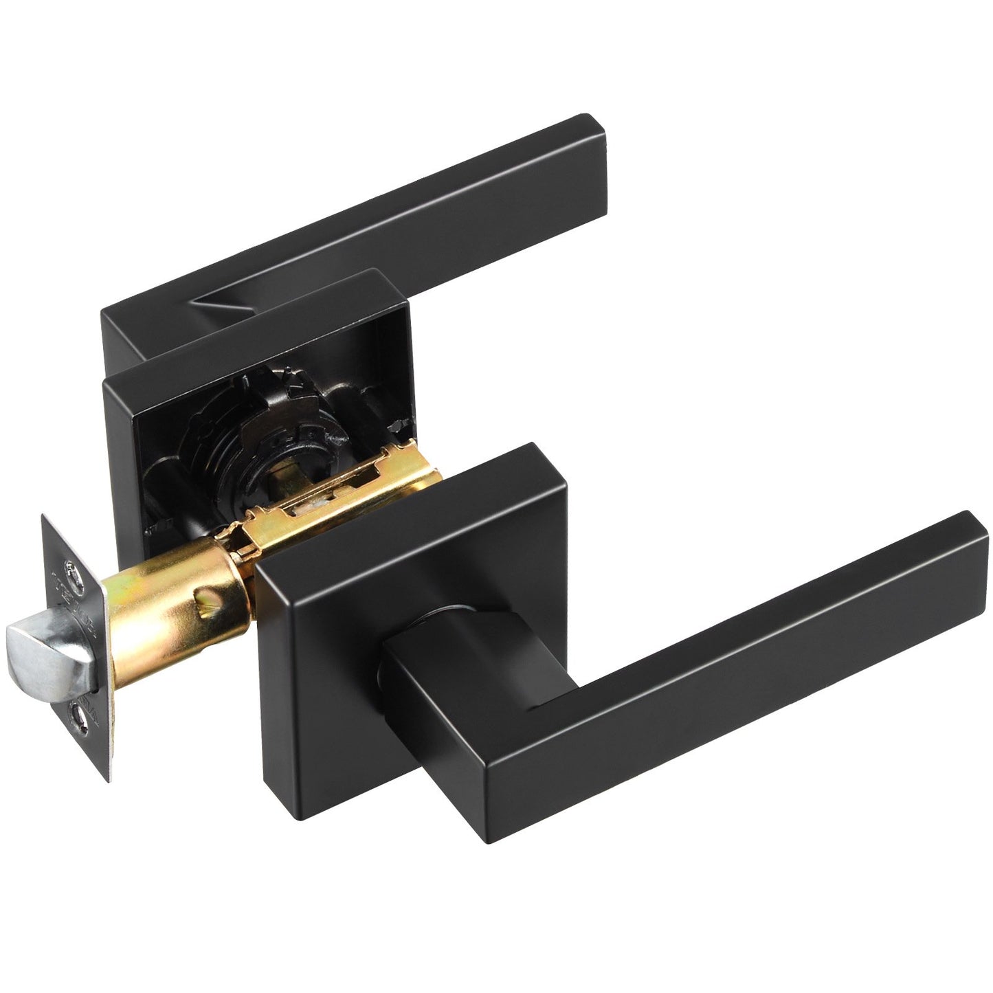 Passage Door Handle, 1 Pack Matte Black Door Lever, Left or Right Handing Reversible Lever Non-Locking, 45° Rotation to Open, Universal Square Interior for Hallways, Closets, Meeting Spaces