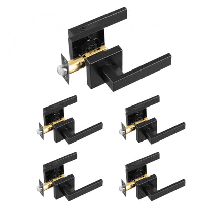 Passage Door Handle, 5 Pack Matte Black Door Lever, Left or Right Handing Reversible Lever Non-Locking, 45° Rotation to Open, Universal Square Interior for Hallways, Closets, Meeting Spaces