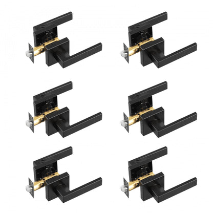 Passage Door Handle, 6 Pack Matte Black Door Lever, Left or Right Handing Reversible Lever Non-Locking, 45° Rotation to Open, Universal Square Interior for Hallways, Closets, Meeting Spaces