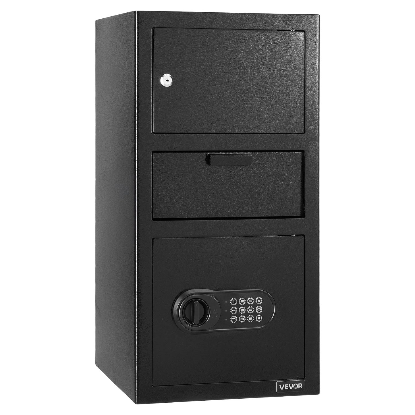 3.6 Cubic Feet Drop Safe, Large Capacity Front Drop Slot Safe Box with Digital Keypad, Heavy Duty 3 Tiers Cash Depository Box with Spare Keys for Cash, Bank Slip, Jewelry, Document, Bill, Black