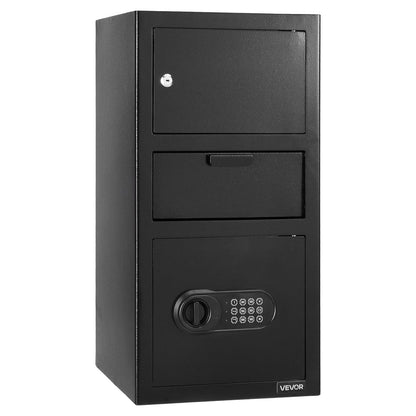 3.6 Cubic Feet Drop Safe, Large Capacity Front Drop Slot Safe Box with Digital Keypad, Heavy Duty 3 Tiers Cash Depository Box with Spare Keys for Cash, Bank Slip, Jewelry, Document, Bill, Black