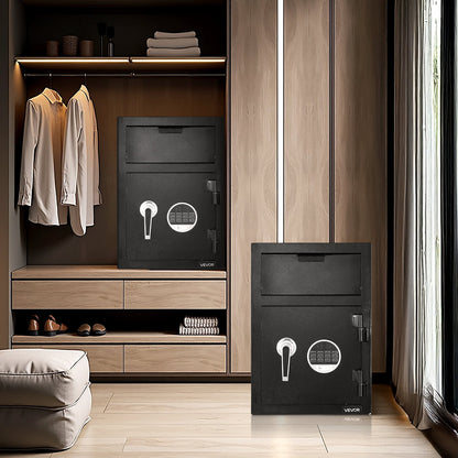 1.2 Cubic Feet Drop Safe, Large Capacity Front Drop Slot Safe Box with Digital Keypad, Heavy Duty 2 Tiers Cash Depository Box with Spare Keys for Cash, Bank Slip, Jewelry, Document, Bill, Black