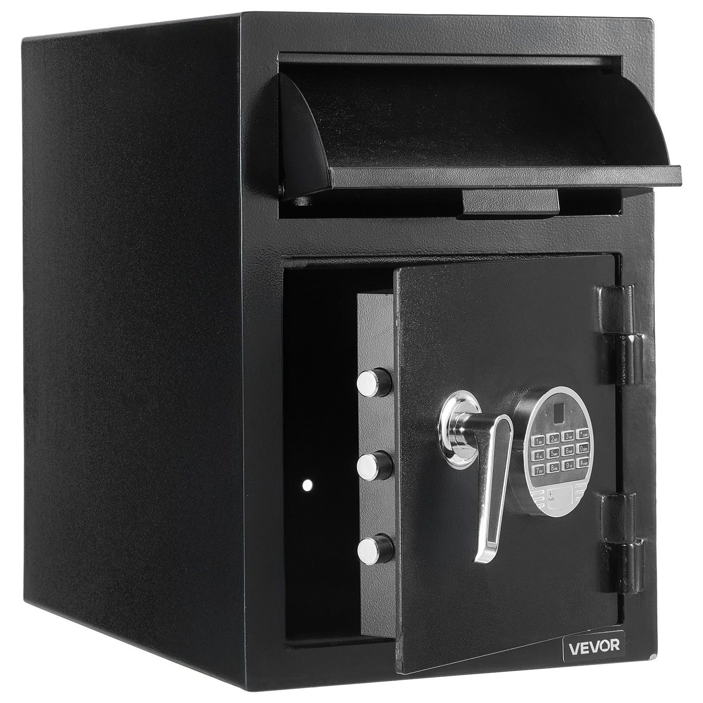 1.2 Cubic Feet Drop Safe, Large Capacity Front Drop Slot Safe Box with Digital Keypad, Heavy Duty 2 Tiers Cash Depository Box with Spare Keys for Cash, Bank Slip, Jewelry, Document, Bill, Black
