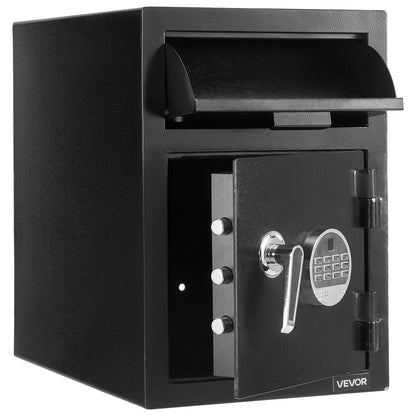 1.2 Cubic Feet Drop Safe, Large Capacity Front Drop Slot Safe Box with Digital Keypad, Heavy Duty 2 Tiers Cash Depository Box with Spare Keys for Cash, Bank Slip, Jewelry, Document, Bill, Black
